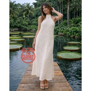 Zara NWT White Textured Halter Open Back Midi Dress Bridal Resort M